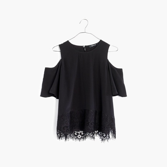NWT Madewell Lace-Edged Silk Cold-Shoulder Top - Picture 6 of 7